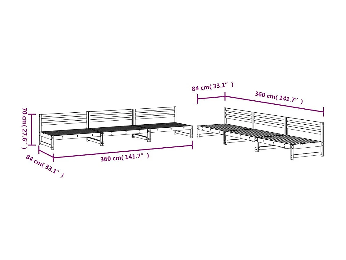 Set Salotto da Giardino 6 pz Bianco in Legno Massello di Pino