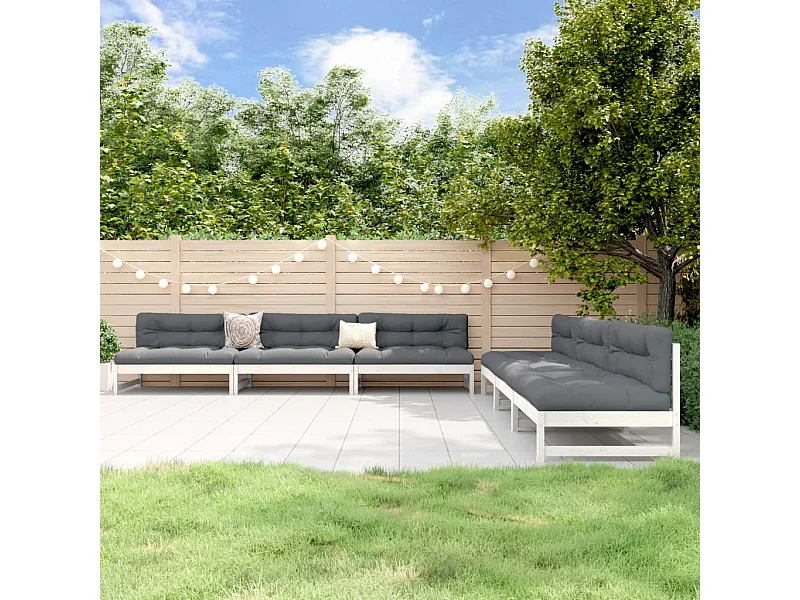 Salon de jardin 6 pcs Blanc Bois de pin massif