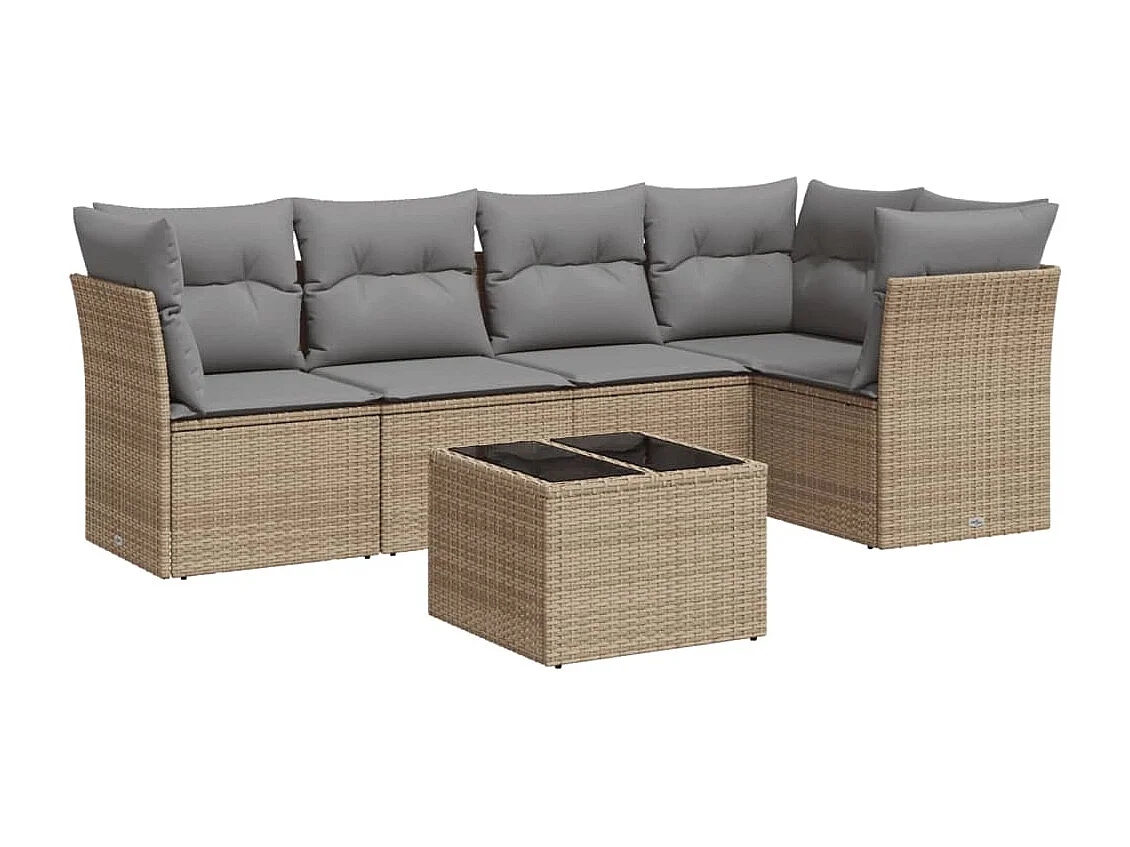 6-tlg. Garten-Sofagarnitur mit Kissen Beige Poly Rattan