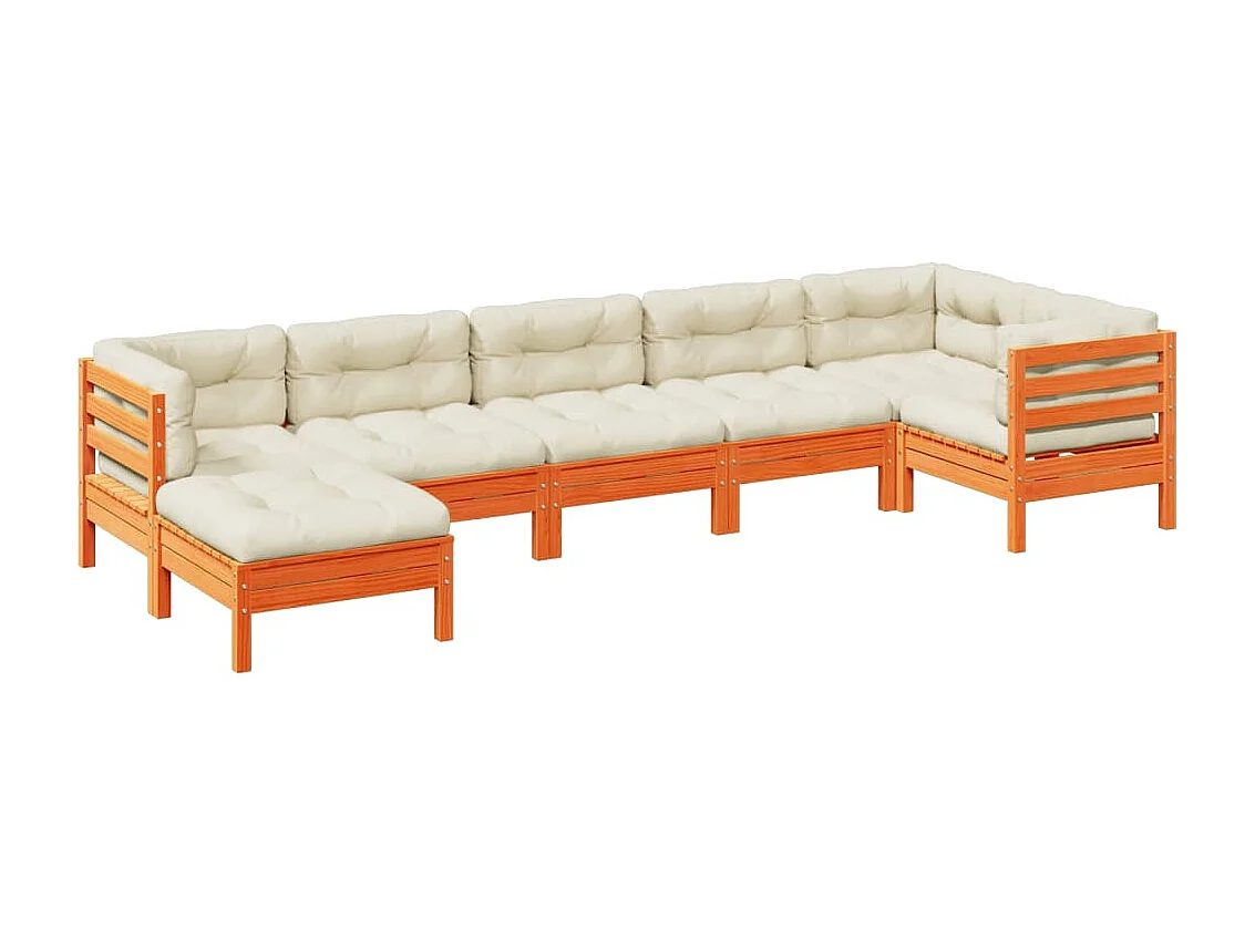 Set Divani Giardino 7 pz con Cuscini Marrone Cera Massello Pino