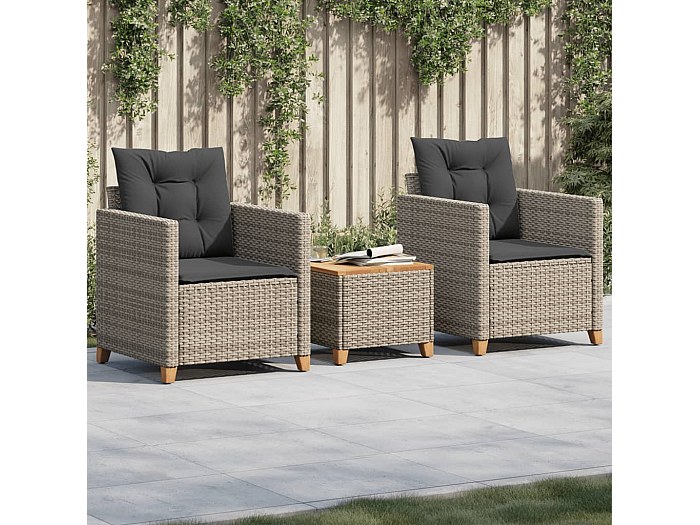 Set Da Bistrò In PE Rattan 3 Pezzi COSTWAY | Tavolino In Vetro Temperato A 2 Livelli E Sedie Con Cuscini Imbottiti Per Balcone E Giardino