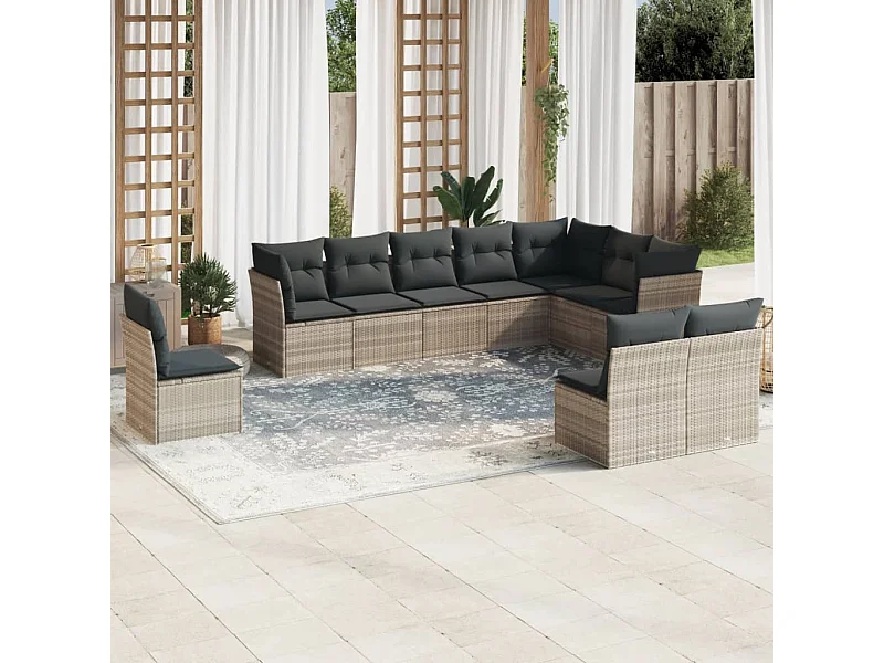 Set sofás jardín 10 pzas con cojines ratán sintético gris claro