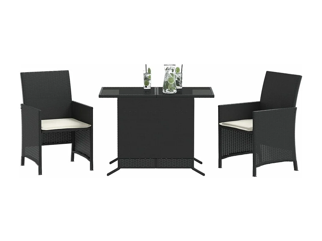 Ensemble de bistro 3 pcs avec coussins noir résine tressée
