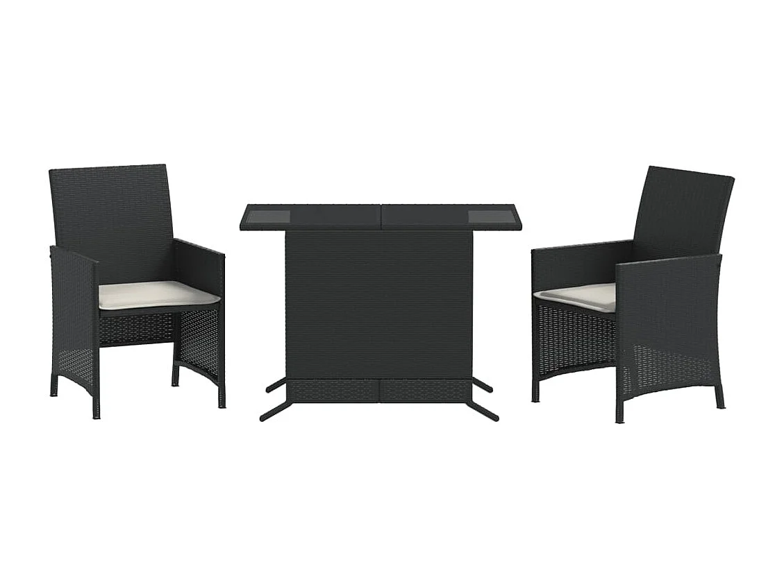 3-tlg. Bistro-Set mit Kissen Schwarz Poly Rattan