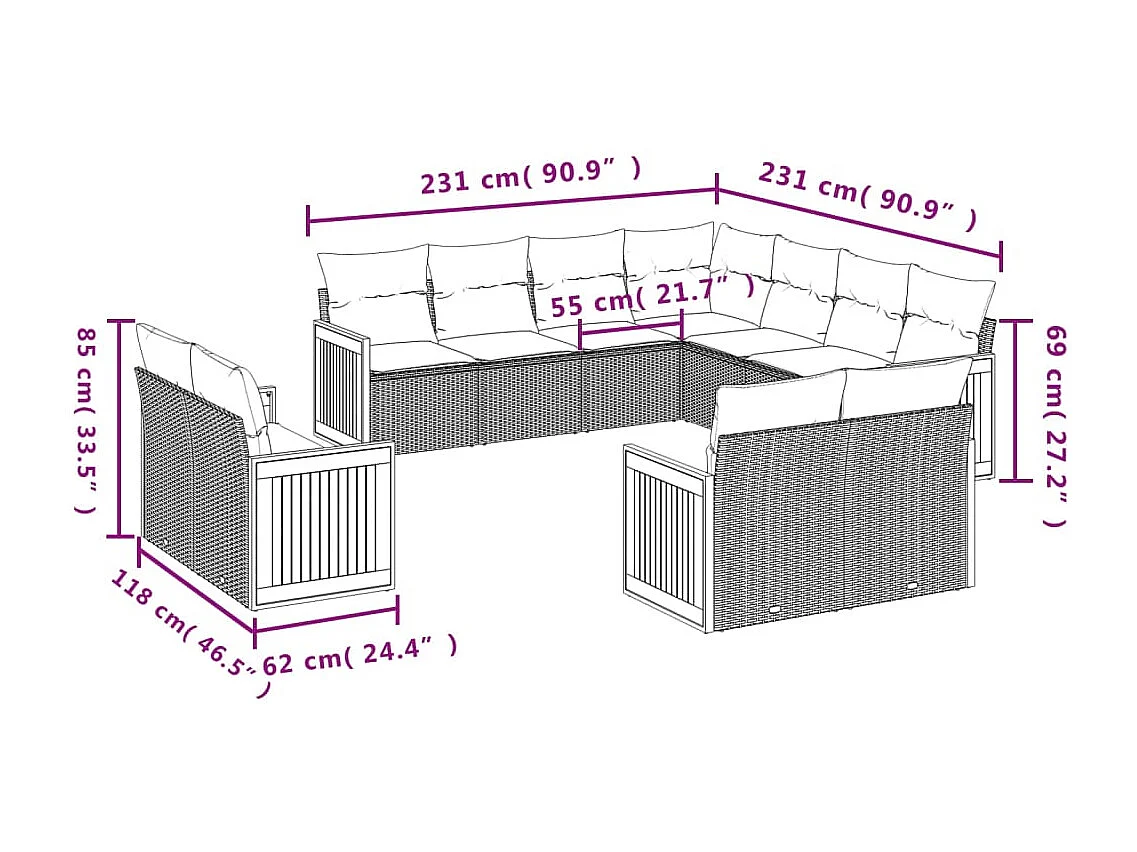 11-tlg. Garten-Sofagarnitur mit Kissen Beige Poly Rattan