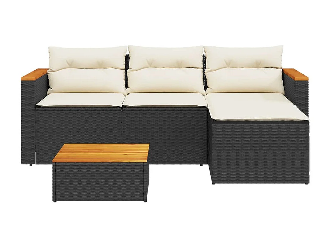 Salon de jardin 3 pcs avec coussins noir résine tressée