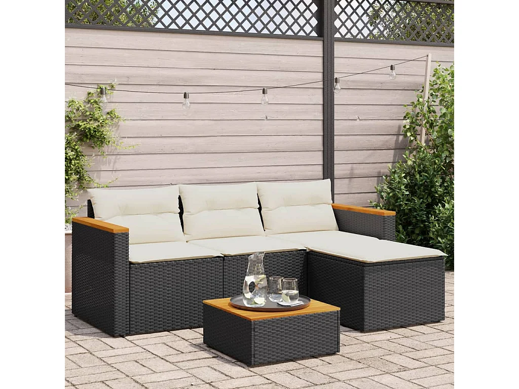 Salon de jardin 3 pcs avec coussins noir résine tressée
