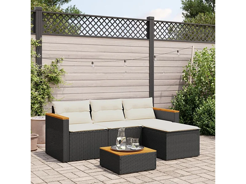 Salon de jardin 3 pcs avec coussins noir résine tressée