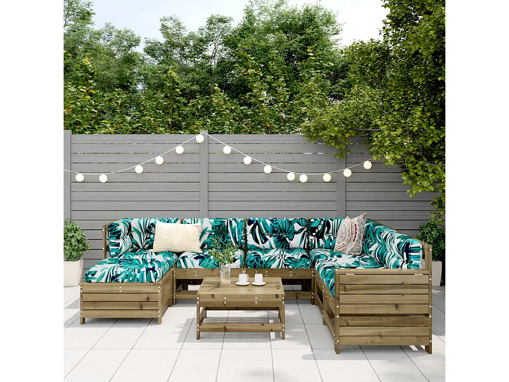 8 pcs conjunto sofás de jardim madeira de pinho impregnada