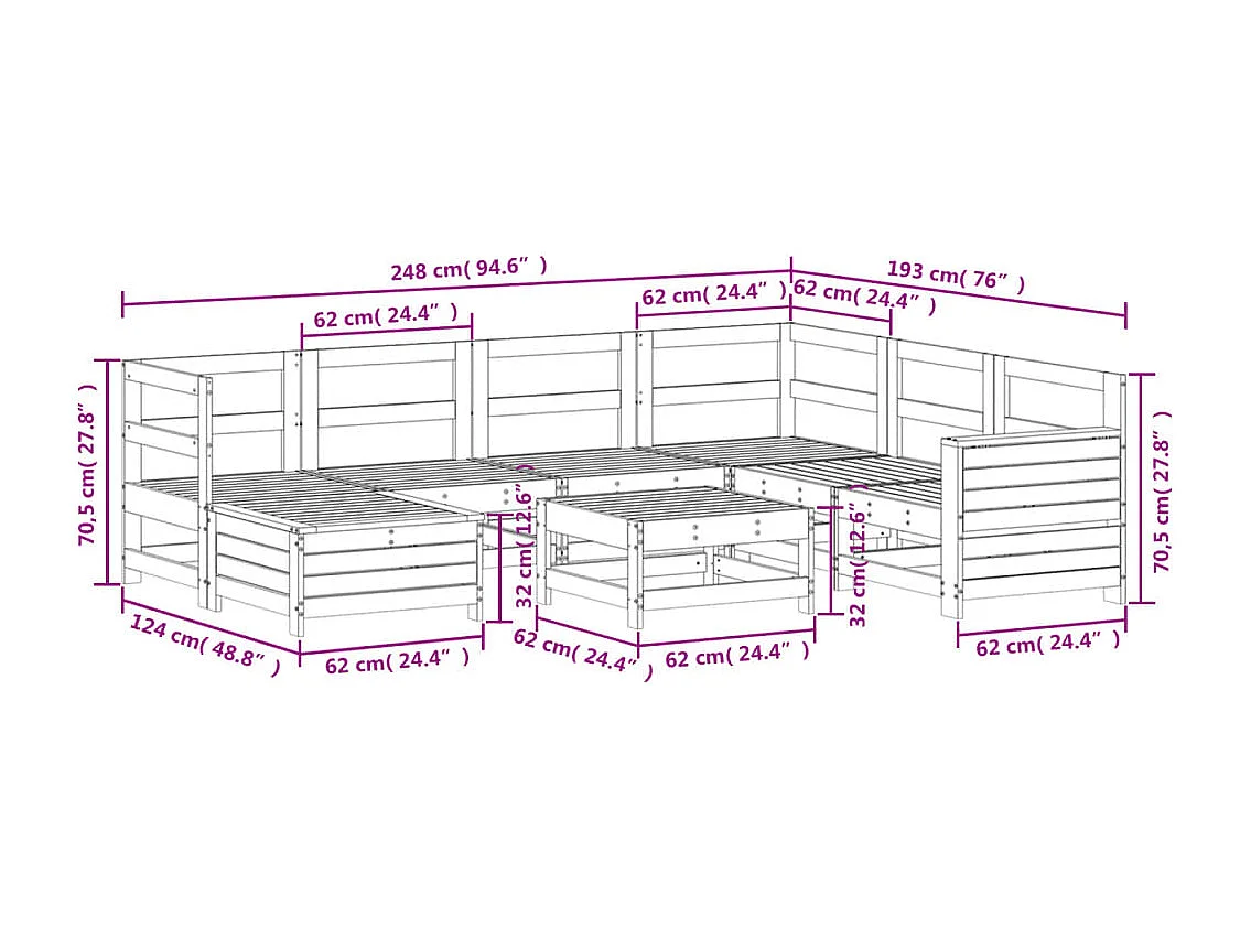 8 pcs conjunto sofás de jardim madeira de pinho impregnada
