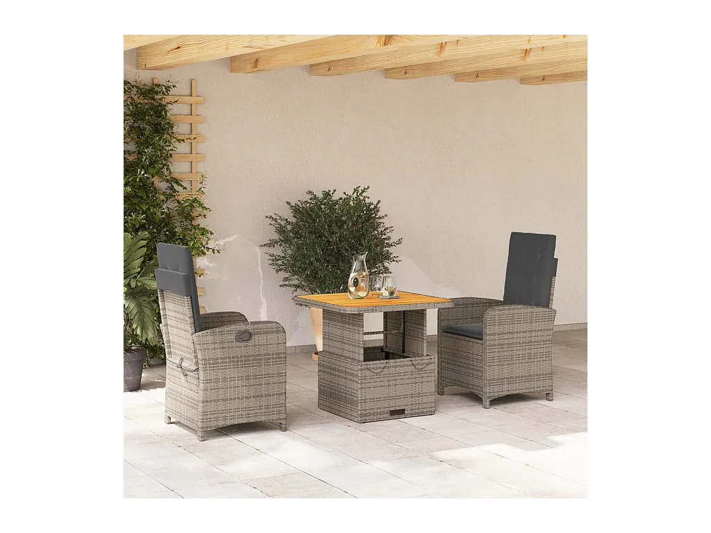 Ensemble à manger de jardin 3 pcs coussins gris résine tressée