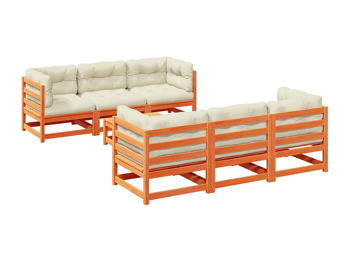 Set Divani Giardino 7 pz con Cuscini Marrone Cera Massello Pino