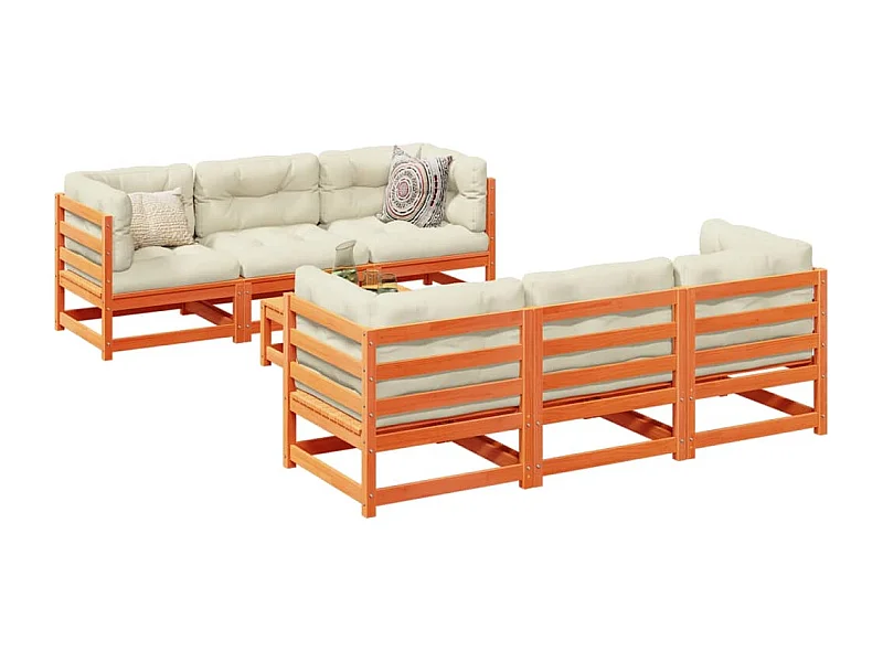 Set Divani Giardino 7 pz con Cuscini Marrone Cera Massello Pino