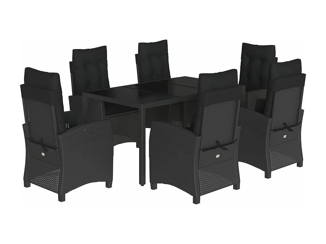 Ensemble à manger de jardin coussins 7pcs Noir Résine tressée