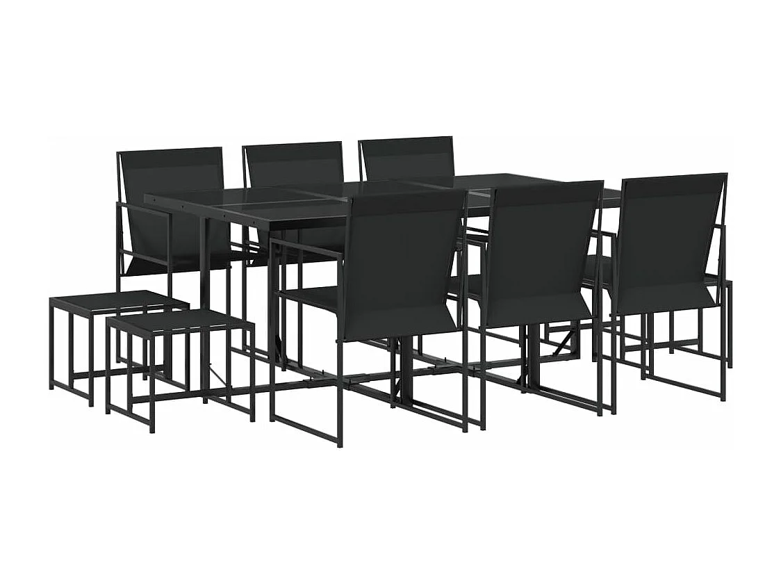 Ensemble à manger de jardin 11 pcs noir textilène