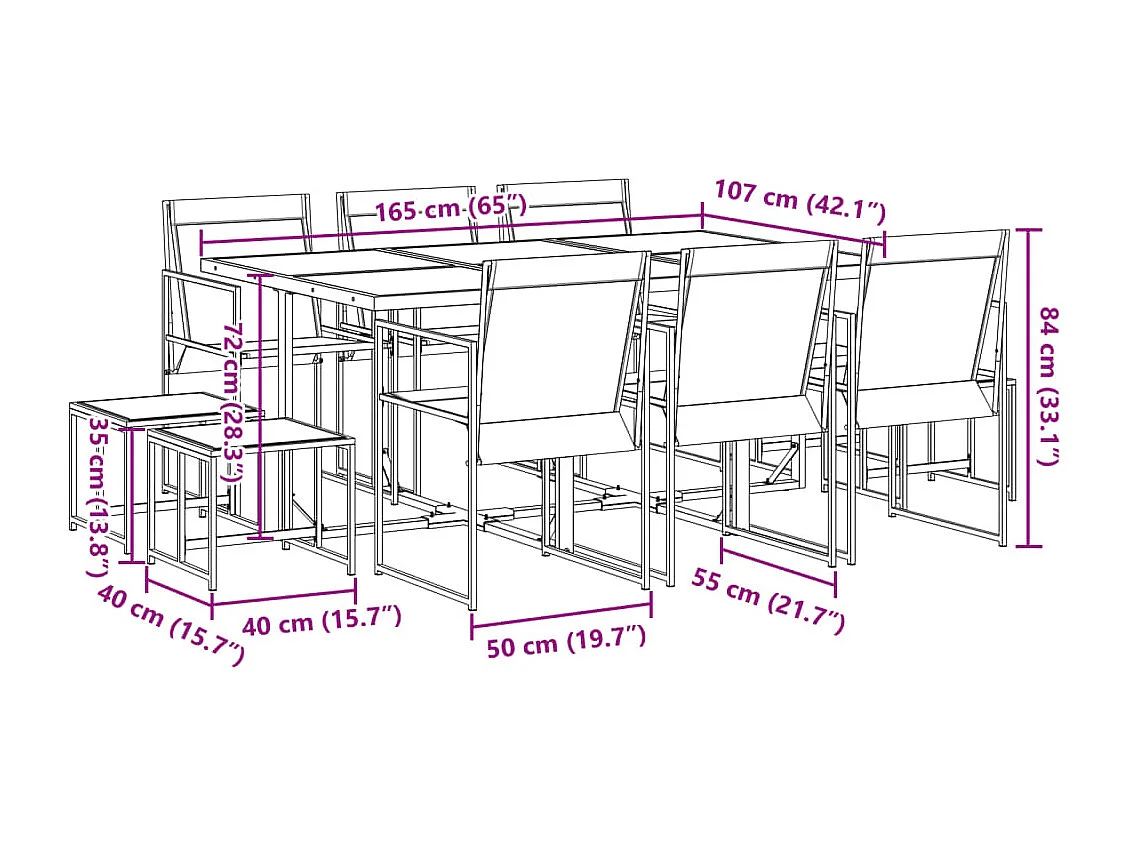 Ensemble à manger de jardin 11 pcs noir textilène