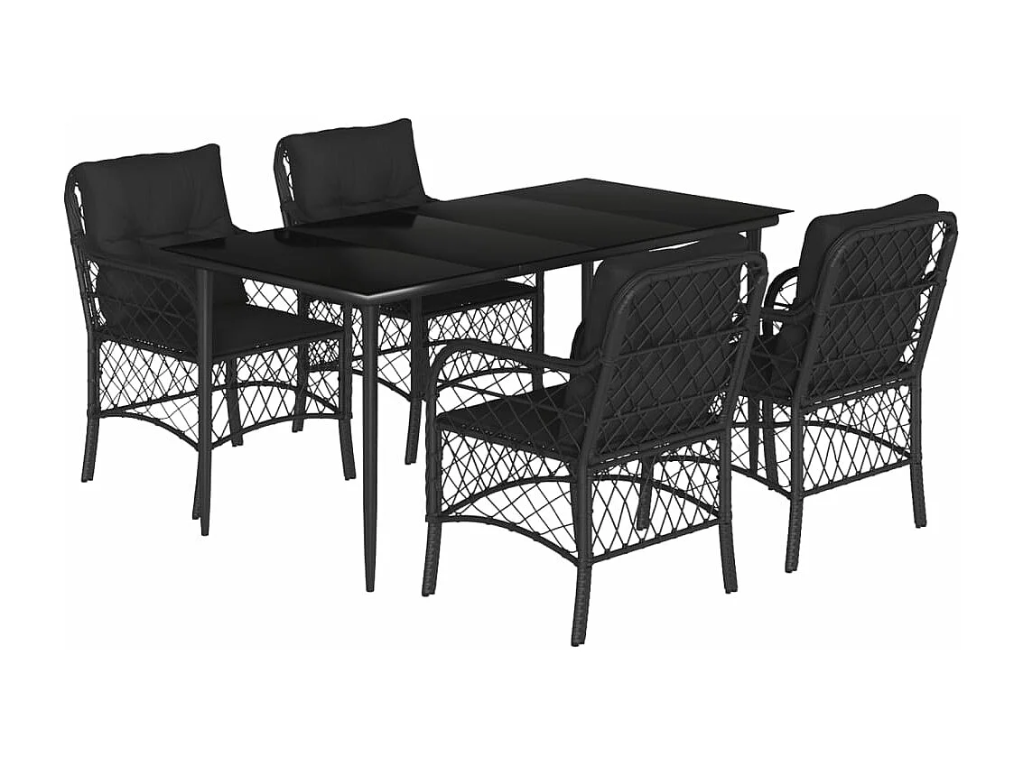 Ensemble à manger de jardin coussins 5pcs Noir Résine tressée