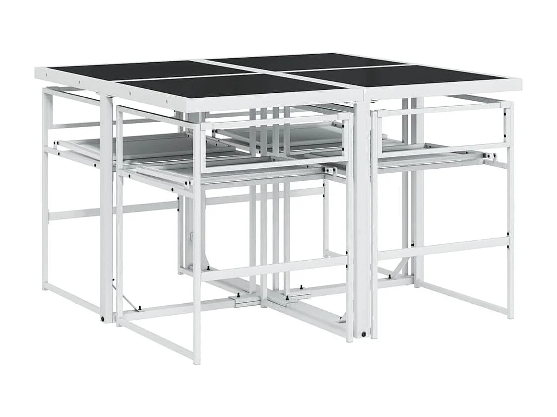 Set da Pranzo da Giardino 5 pz con Cuscini Bianco in Textilene