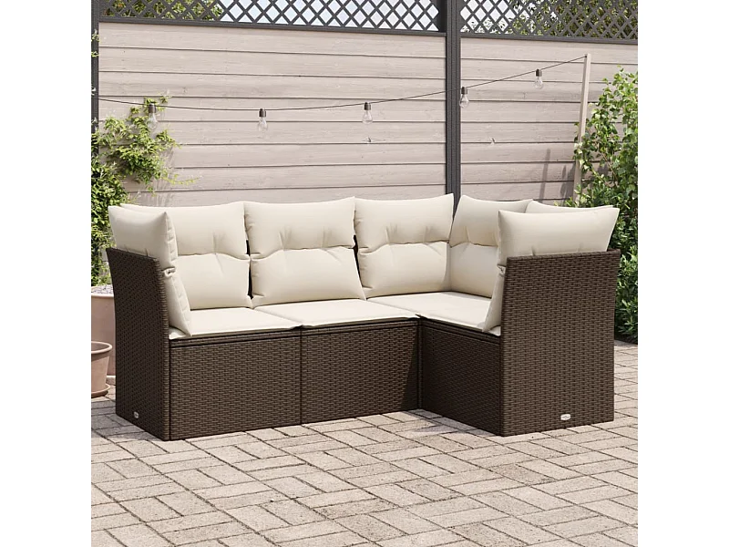 Salon de jardin 4 pcs avec coussins marron résine tressée