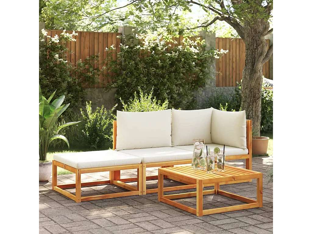 Salon de jardin avec coussins 3 pcs bois massif d'acacia