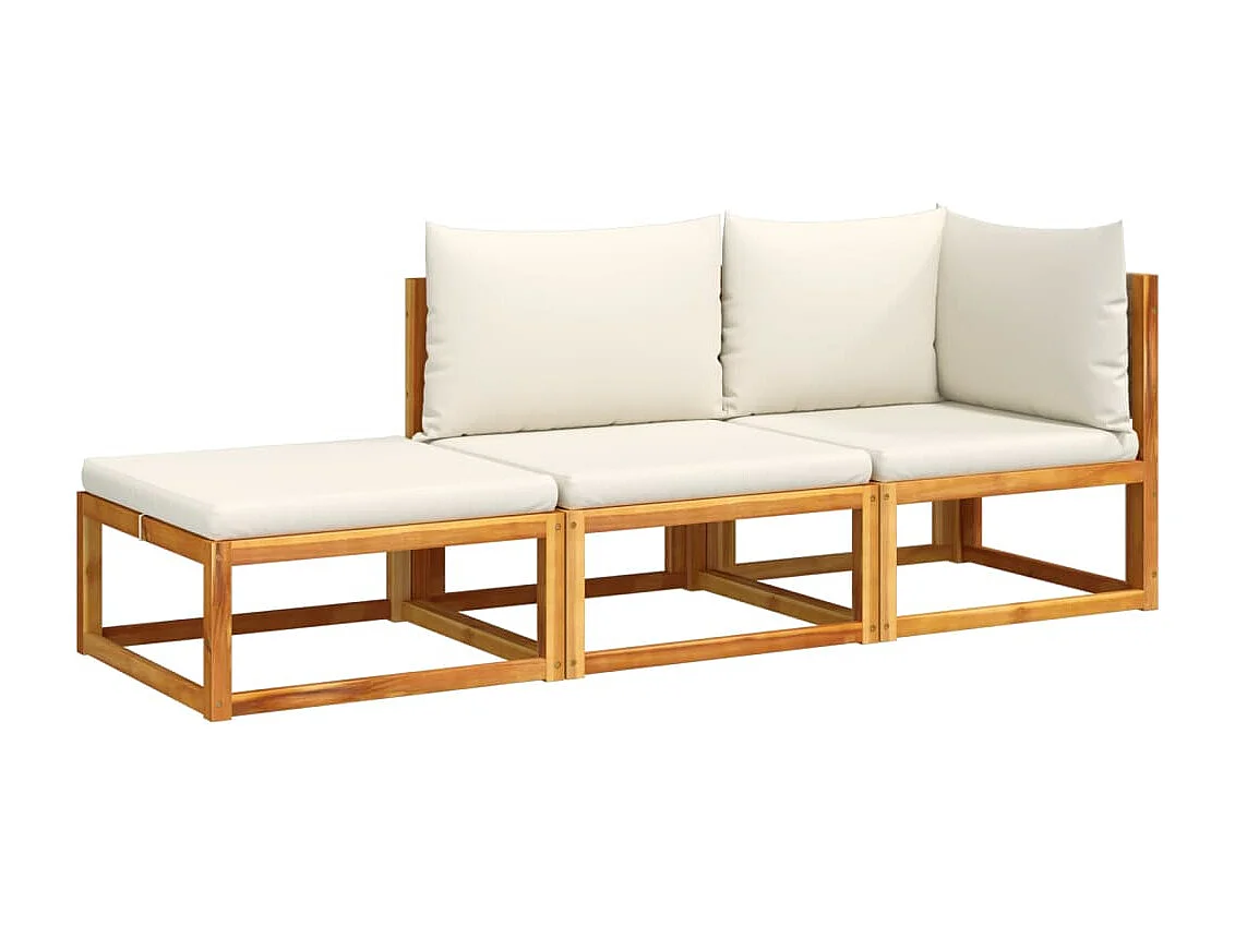 Salon de jardin avec coussins 3 pcs bois massif d'acacia