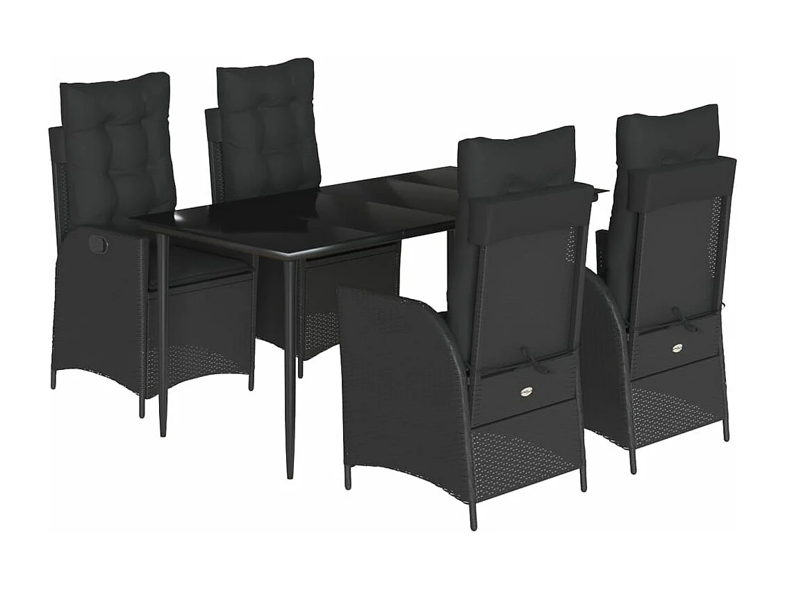 Ensemble à manger de jardin coussins 5pcs Noir Résine tressée