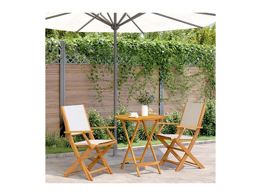 3-tlg. Bistro-Set Cremeweiß Stoff und Massivholz