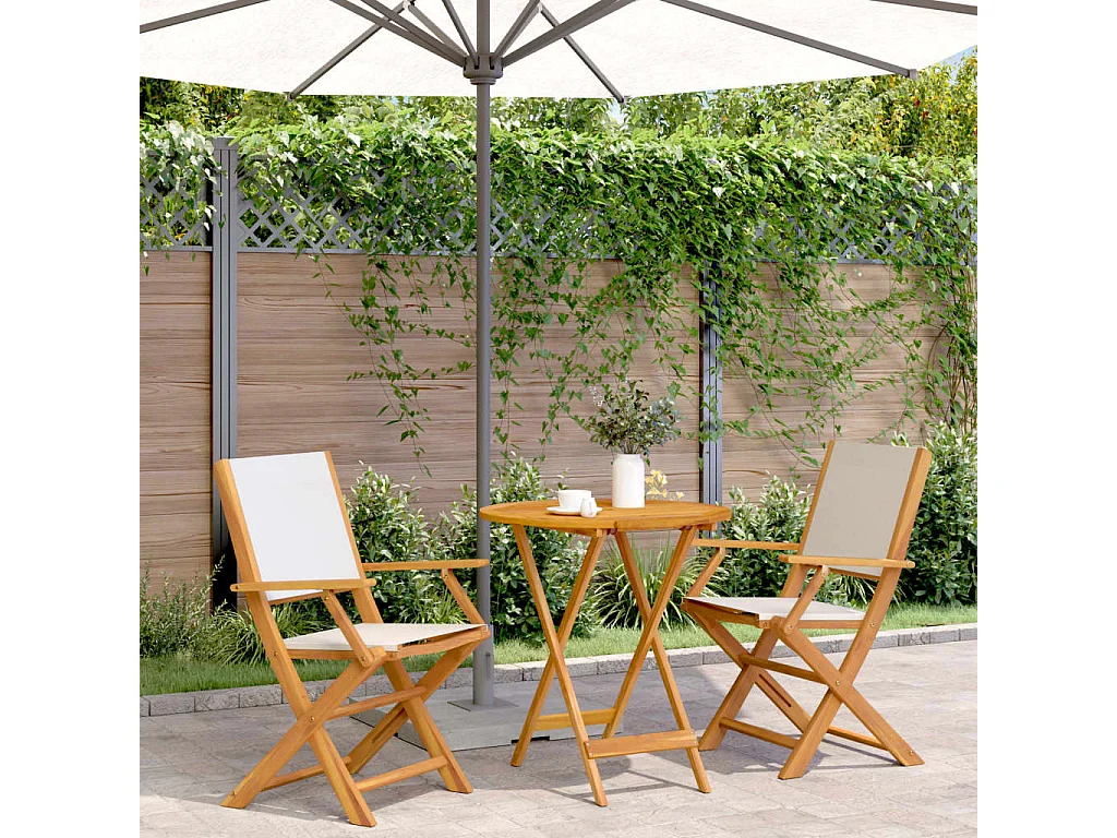 Ensemble de bistro 3 pcs blanc crème tissu et bois massif