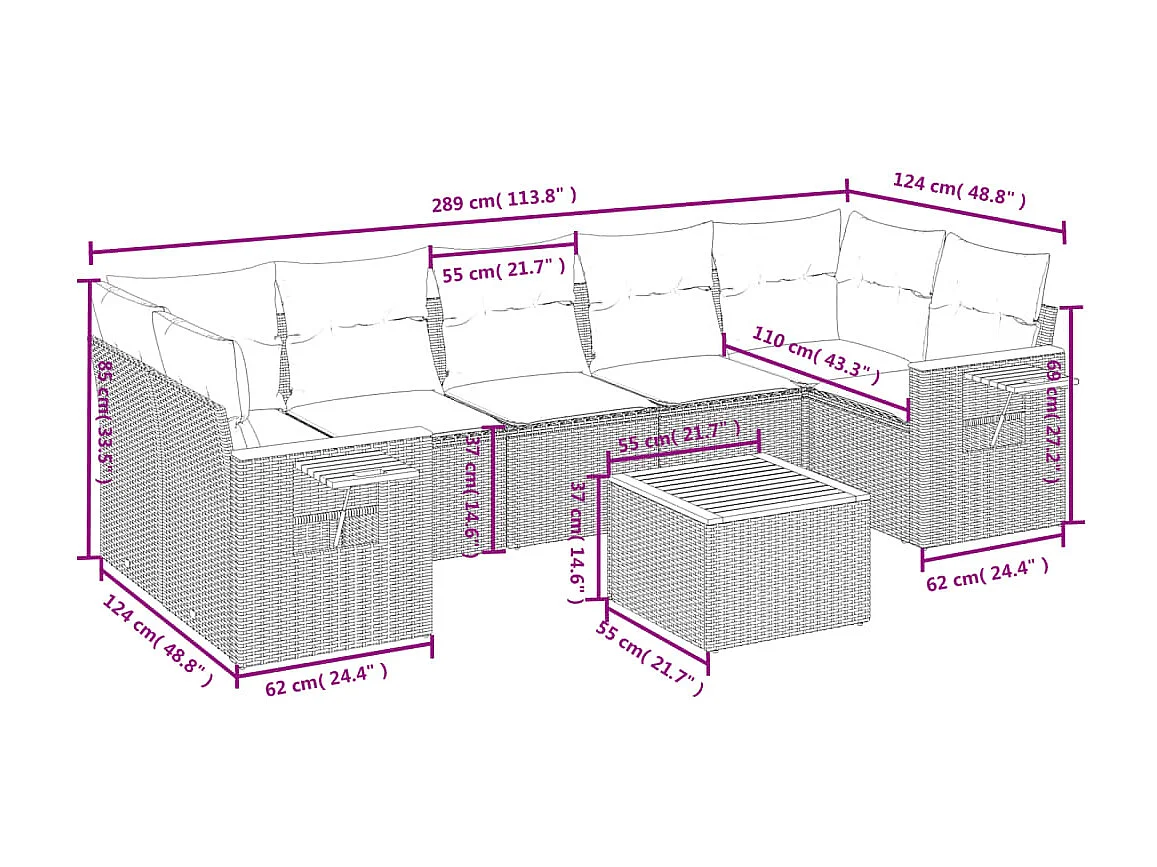 Set Divani da Giardino con Cuscini 8 pz Nero in Polyrattan