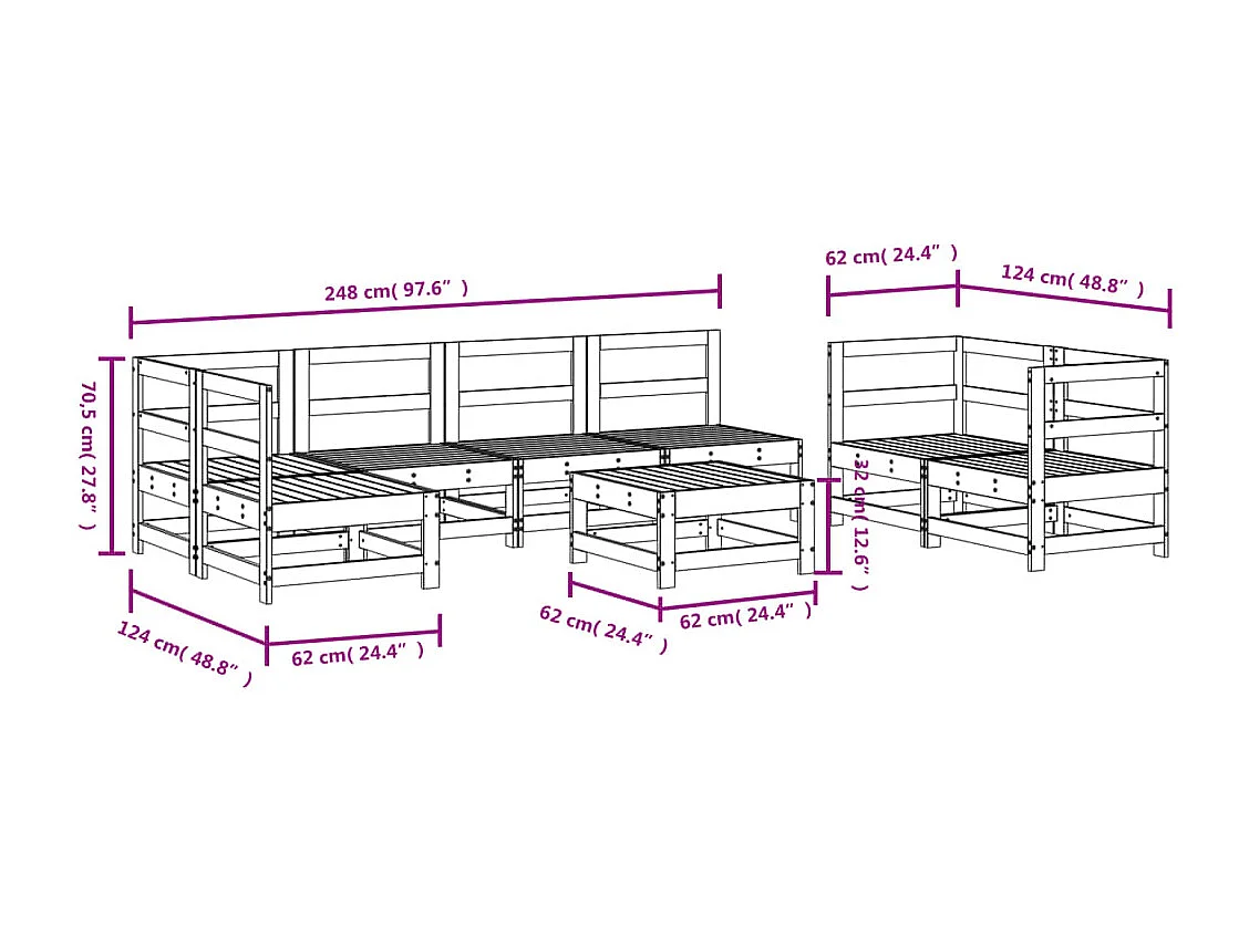 Salon de jardin 8 pcs Blanc Bois de pin massif