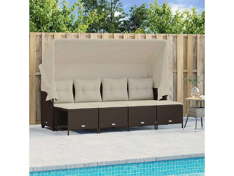 Salon de jardin avec coussins 5 pcs marron résine tressée