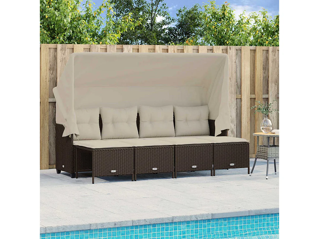 Set Divano da Giardino 5 pz con Cuscini Marrone in Polyrattan