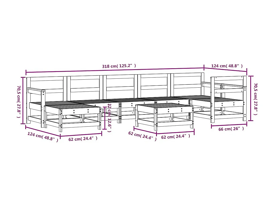 8 pcs conjunto lounge de jardim pinho maciço