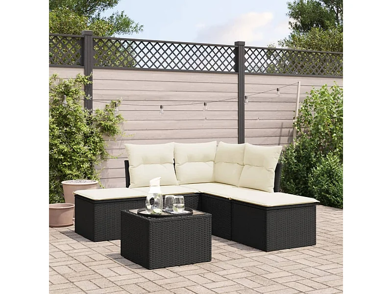 Set Divano da Giardino 6 pz con Cuscini Nero in Polyrattan