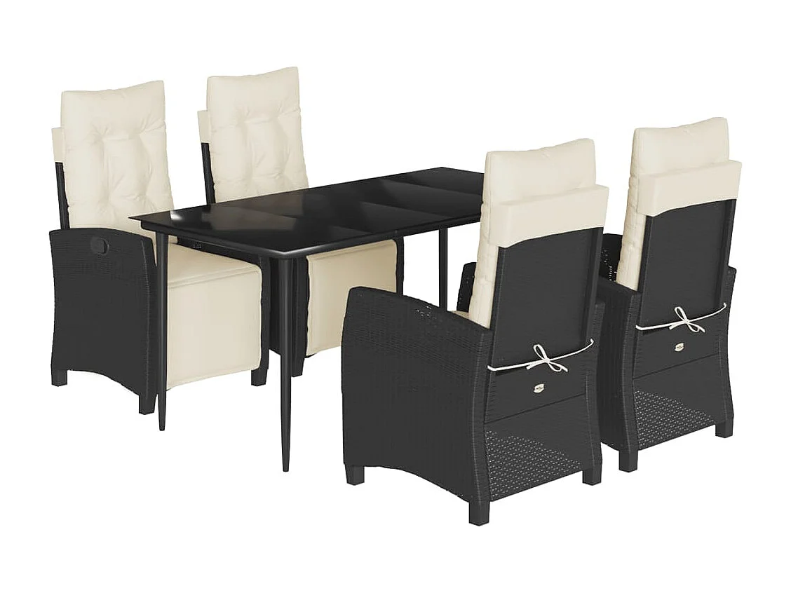 Ensemble à manger de jardin coussins 5pcs Noir Résine tressée