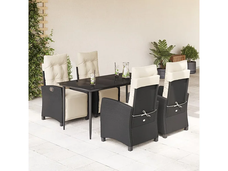 Set de muebles jardín 5 pzas con cojines ratán sintético negro