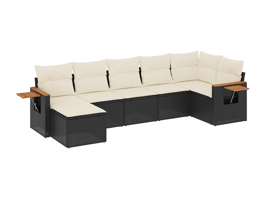 Set Divani da Giardino con Cuscini 7pz Nero Polyrattan