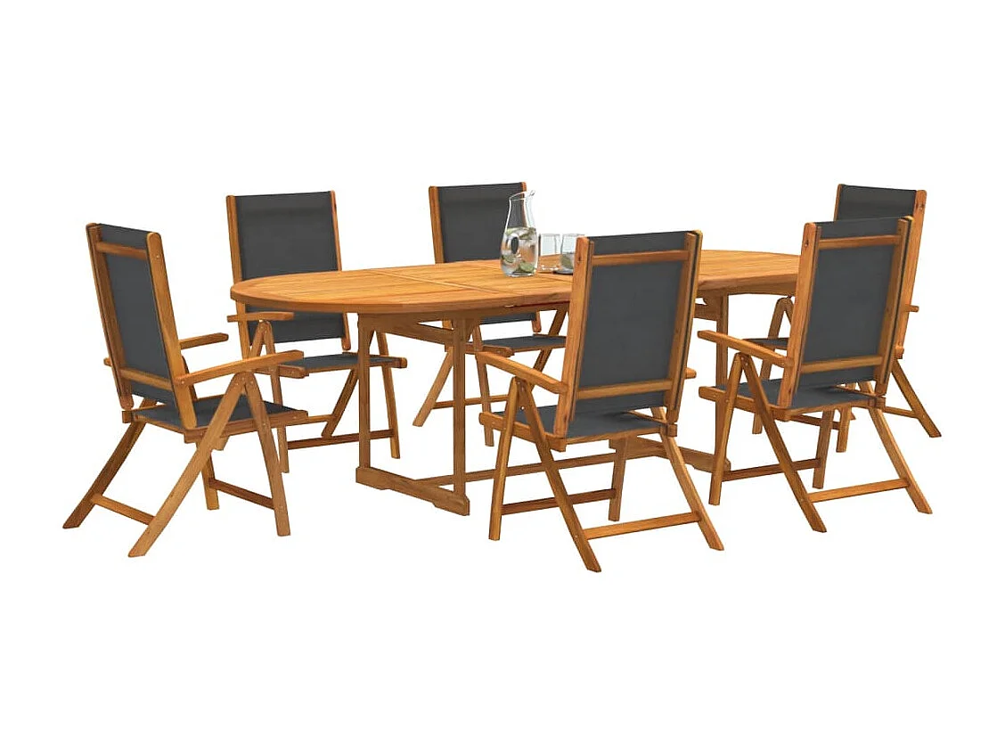 7 pcs conjunto de jantar para jardim acácia maciça e textilene