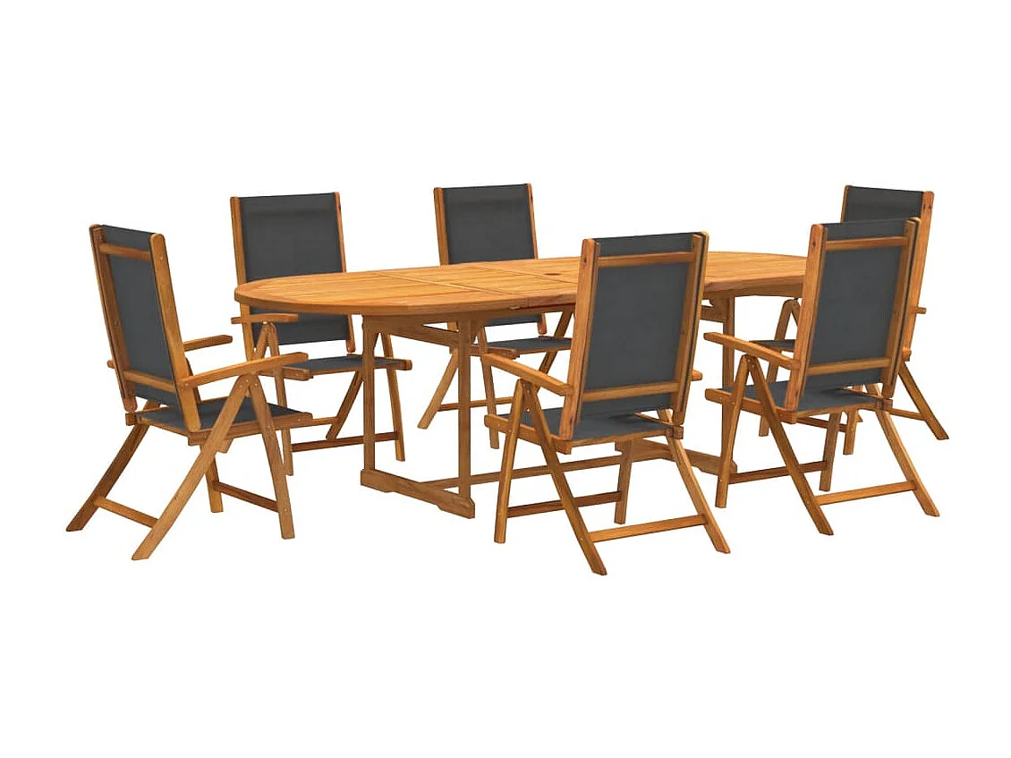 7 pcs conjunto de jantar para jardim acácia maciça e textilene