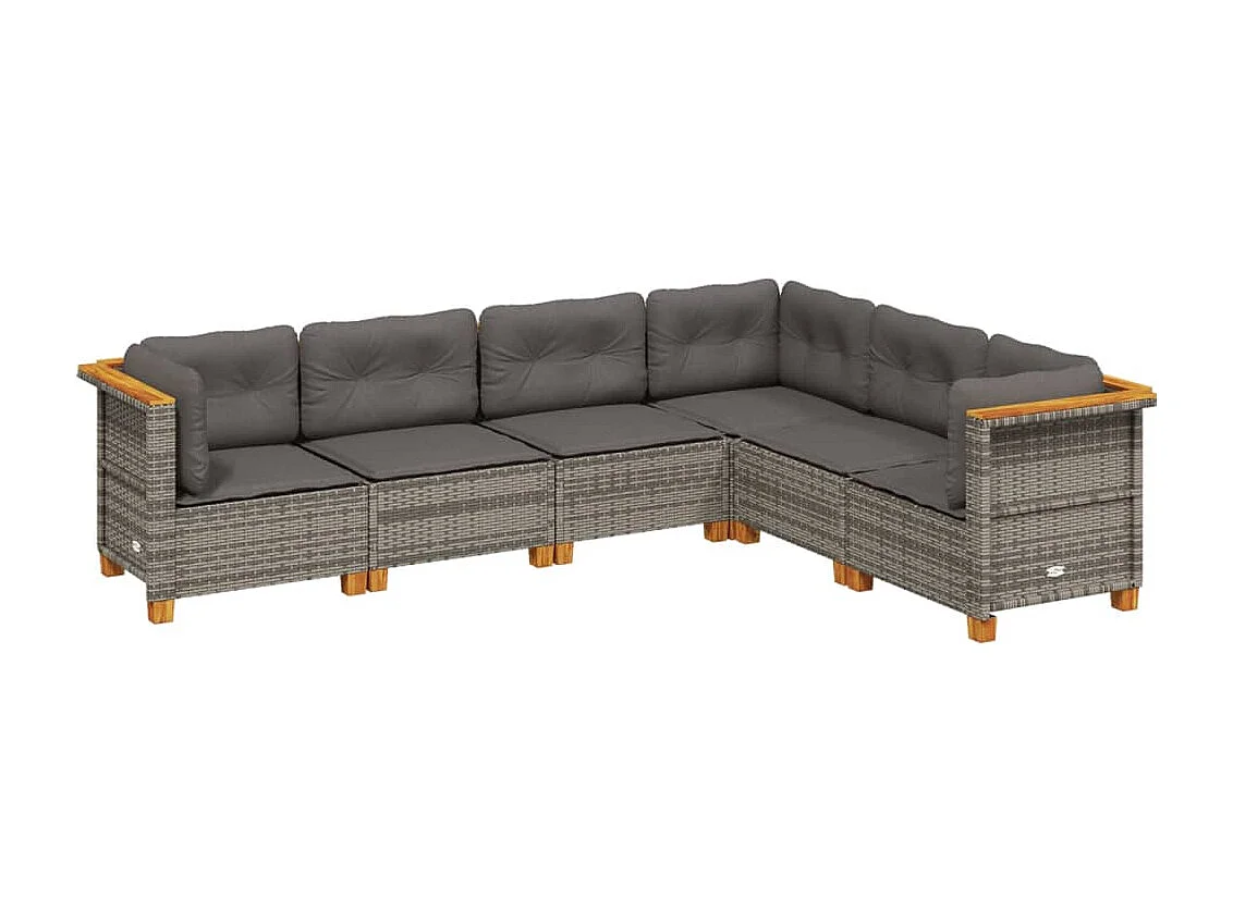 6-tlg. Garten-Sofagarnitur mit Kissen Grau Poly Rattan