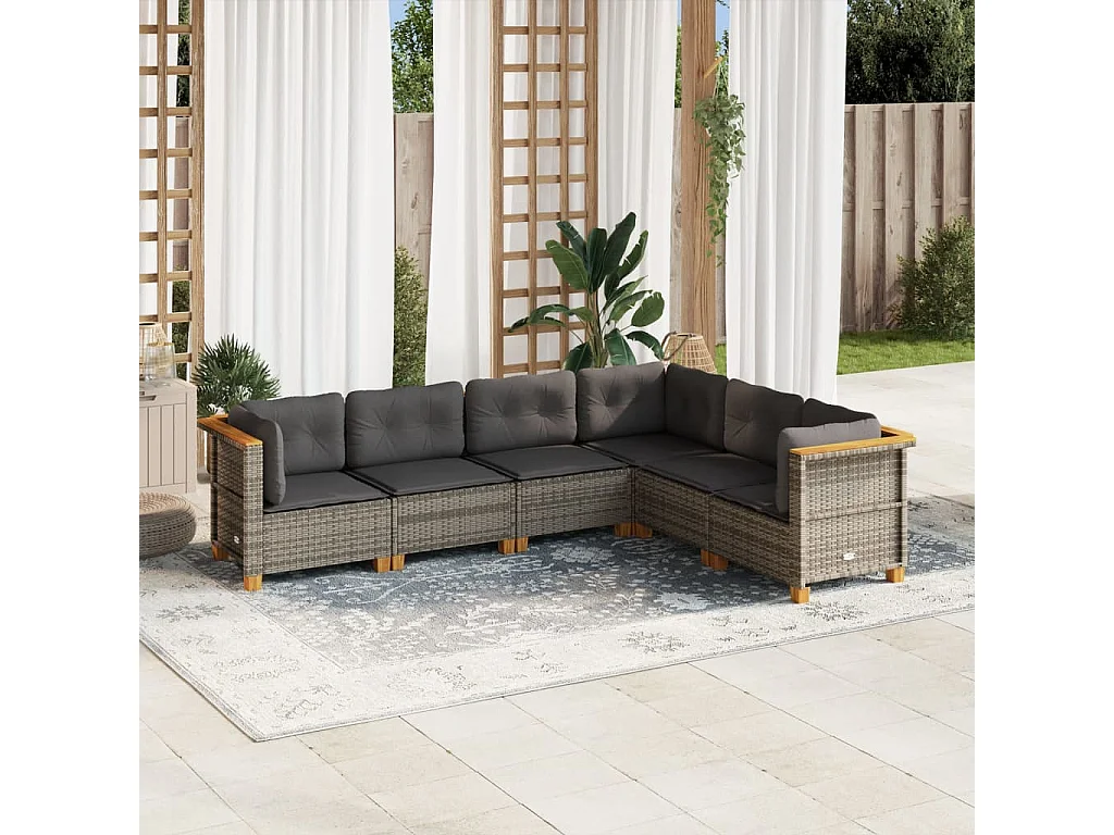 Salon de jardin 6 pcs avec coussins gris résine tressée