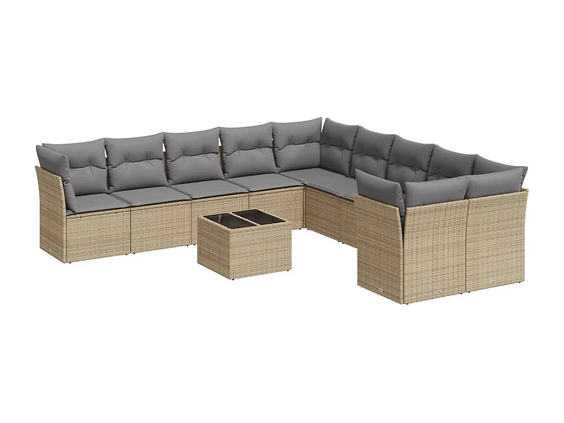 Salon de jardin 11 pcs avec coussins beige résine tressée