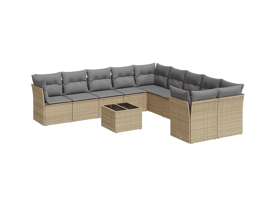 Set Divani da Giardino 11 pz con Cuscini Beige in Polyrattan
