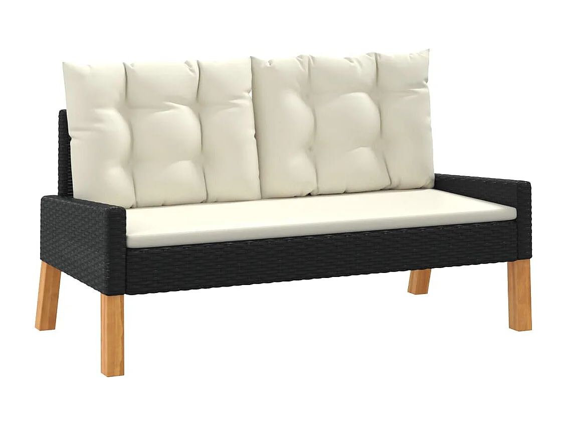 Salon de jardin 4 pcs et coussins Résine tressée et bois massif