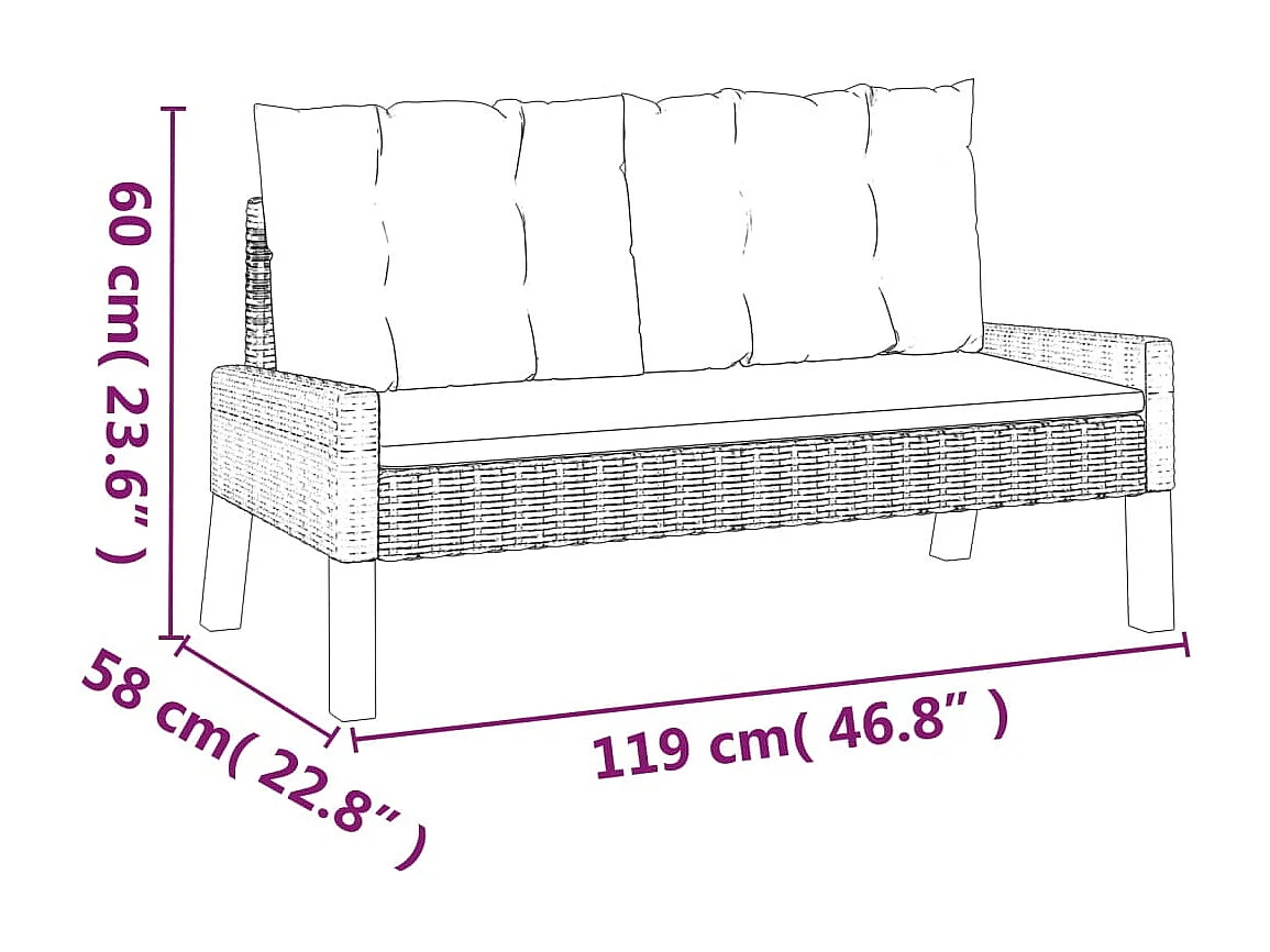 Salon de jardin 4 pcs et coussins Résine tressée et bois massif