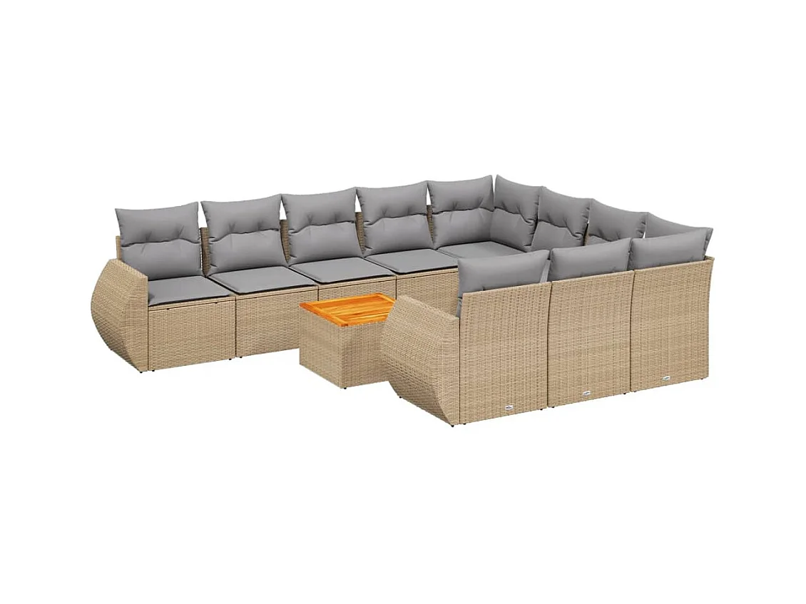 11-tlg. Garten-Sofagarnitur mit Kissen Beige Poly Rattan