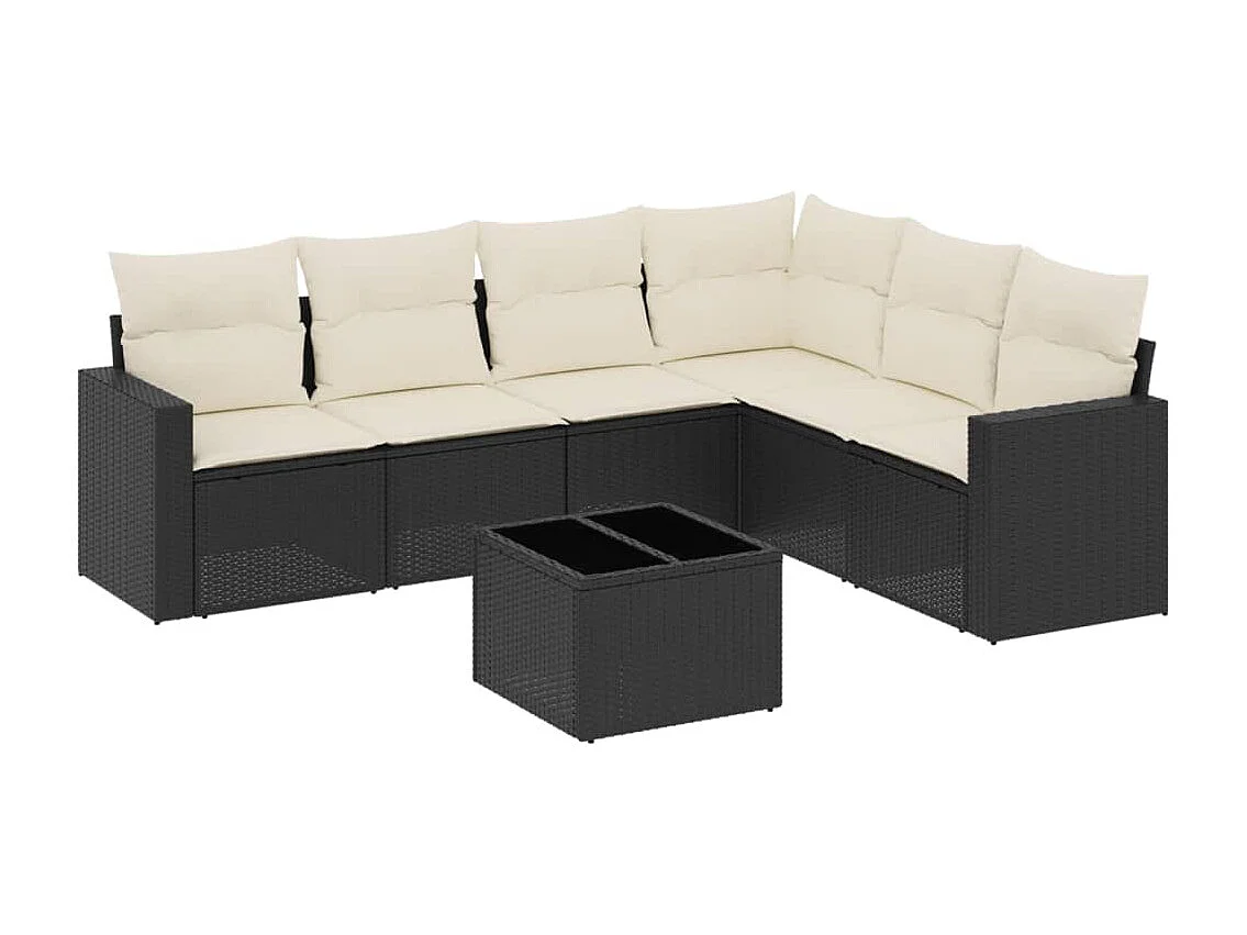 Set Divani da Giardino con Cuscini 7pz Nero Polyrattan