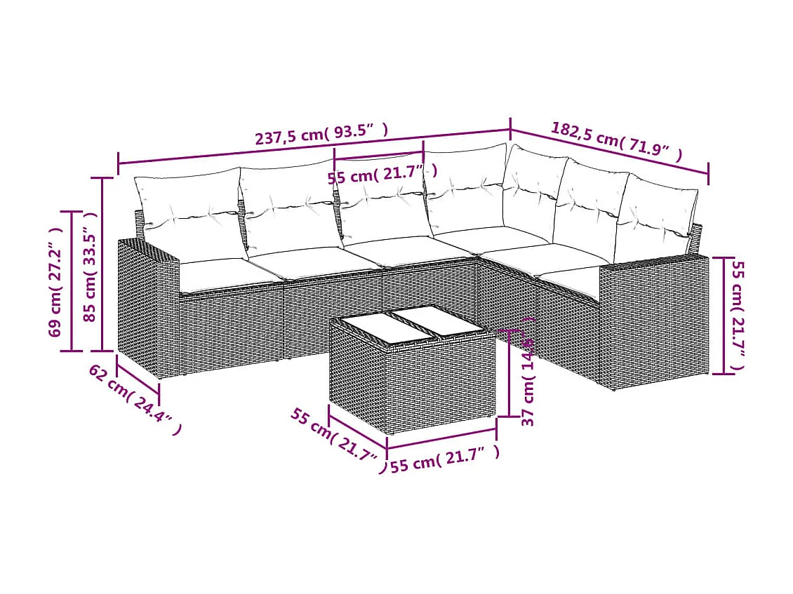 Set Divani da Giardino con Cuscini 7pz Nero Polyrattan