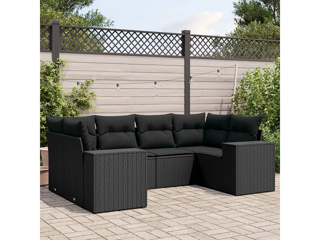 6-tlg. Garten-Sofagarnitur mit Kissen Schwarz Poly Rattan