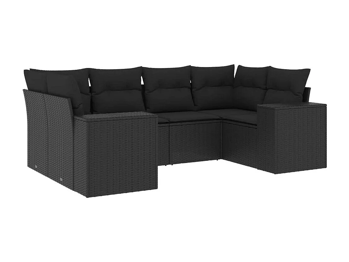 6-tlg. Garten-Sofagarnitur mit Kissen Schwarz Poly Rattan